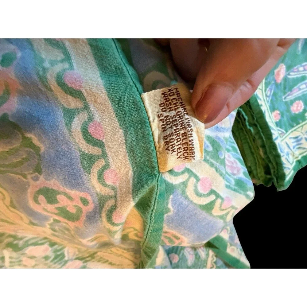 Vtg Tablecloth & Napkin Set Dragonfly Pastel Print by Pomegranate 55